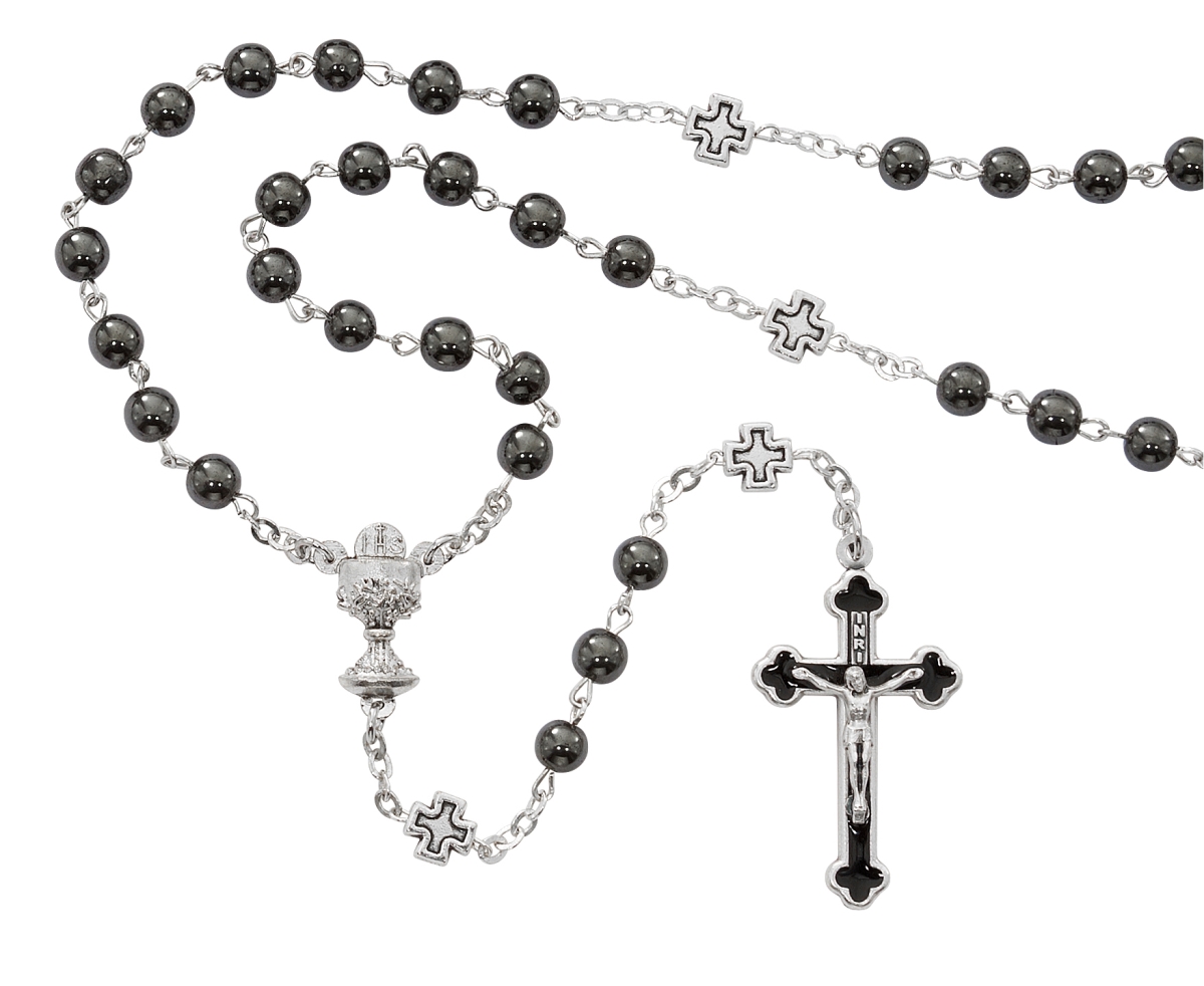 6 mm Hematite Communion Rosary Boxed