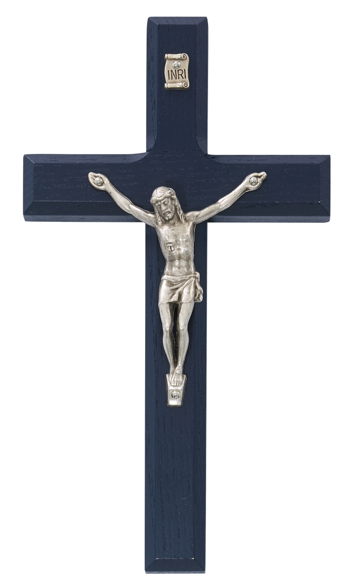 79-39 7 in. Blue Painted Wood Crucifix Boxed