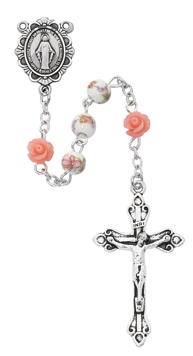 Pink Ceramic Miraculous Rosary Boxed