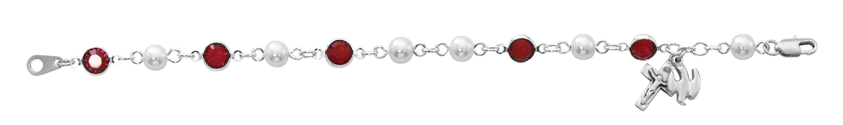 Picture of McVan BR269D 7.5 in. Rhodium Red Pearl Holy Spirit Bracelet