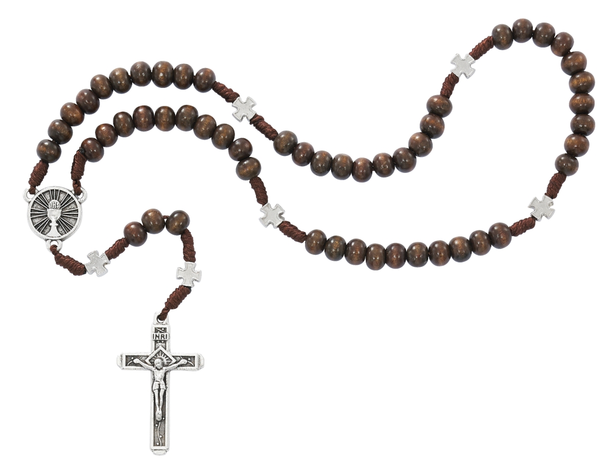 7.5 mm Brown Wood Corded Chalice Rosary Boxed