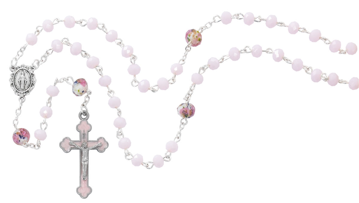 6 mm Pink & Venetian Miraculous Rosary Boxed