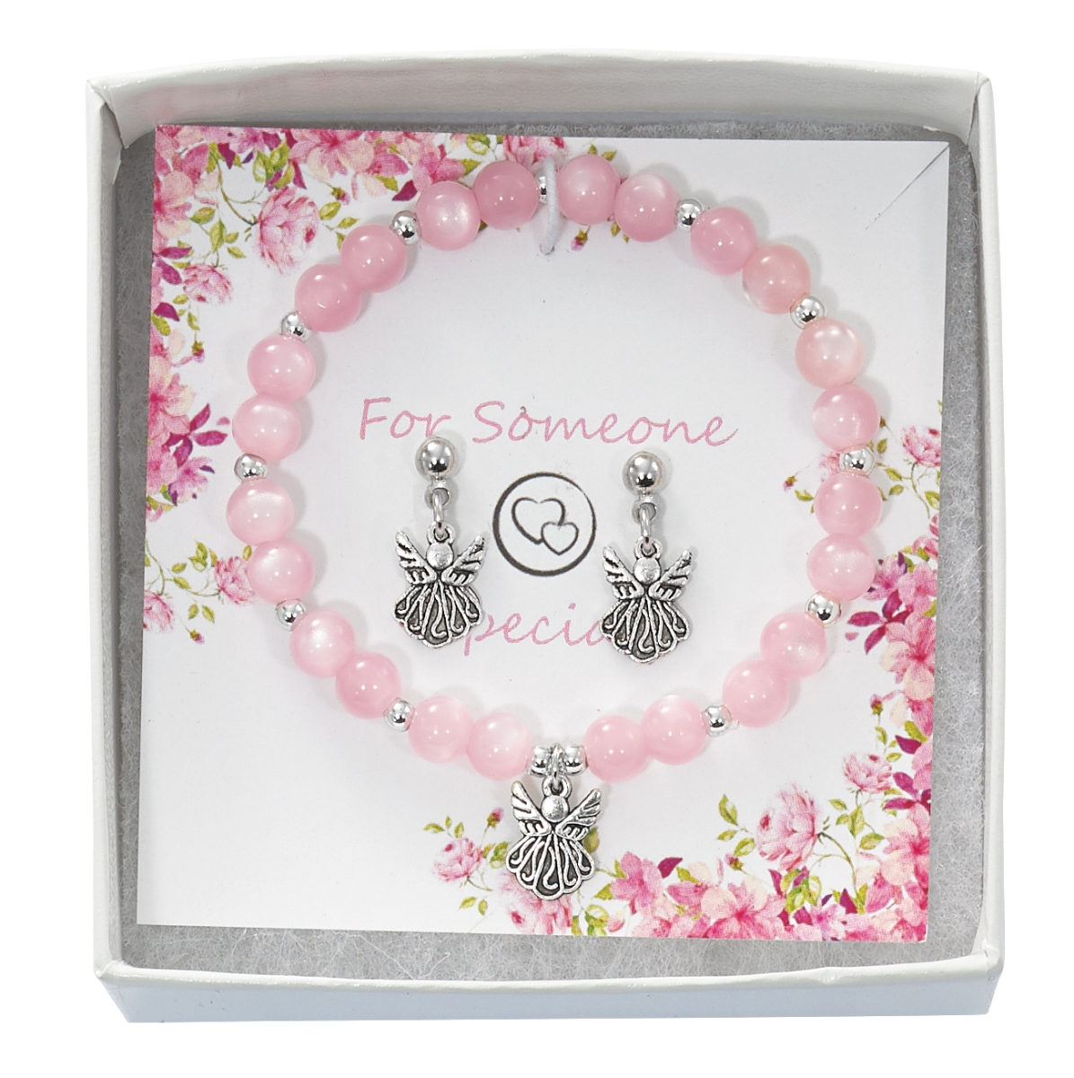 Picture of McVan PND21 Pink Cats Eye Bracelet & Angel Earrings Boxed
