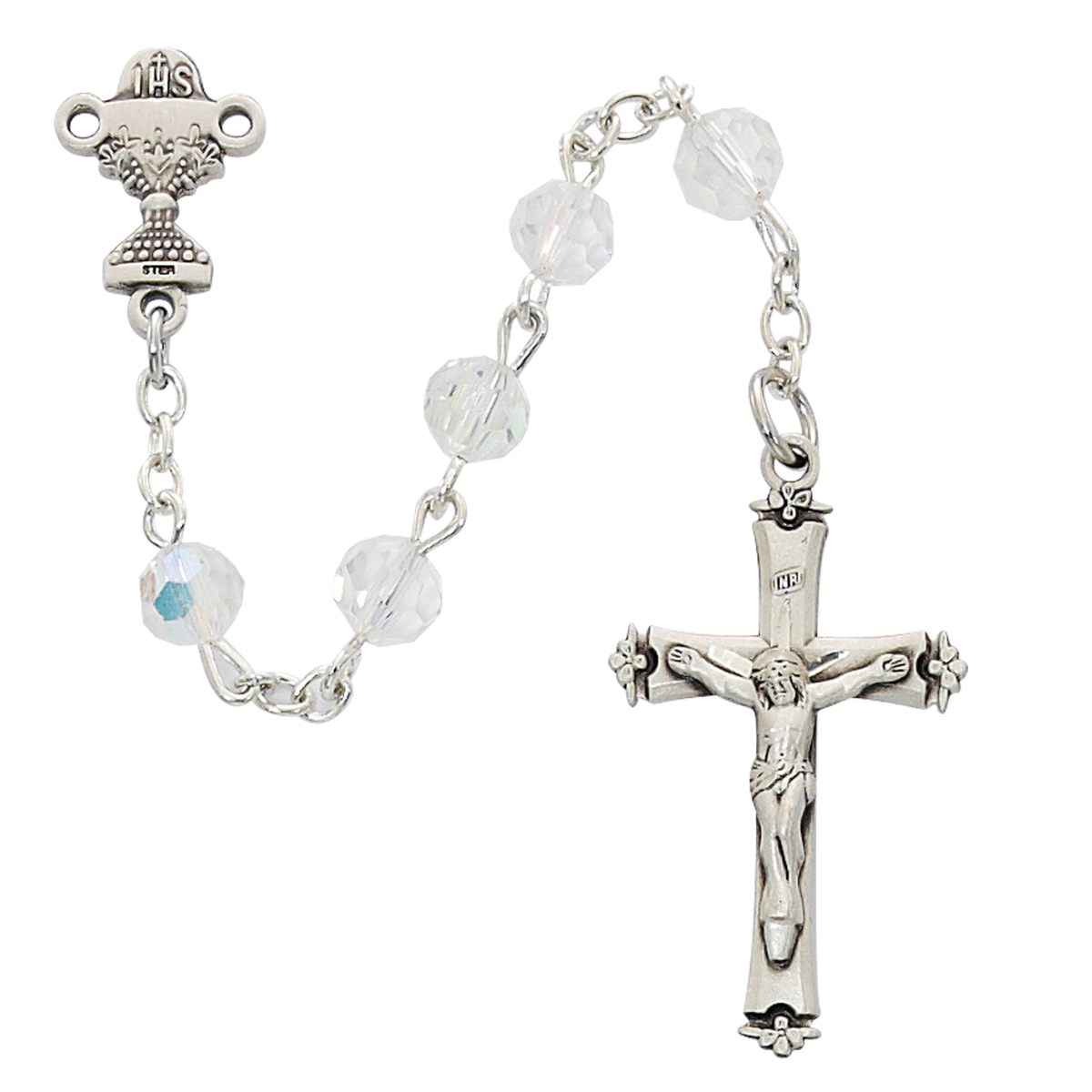 6 mm Crystal Communion Rosary Boxed
