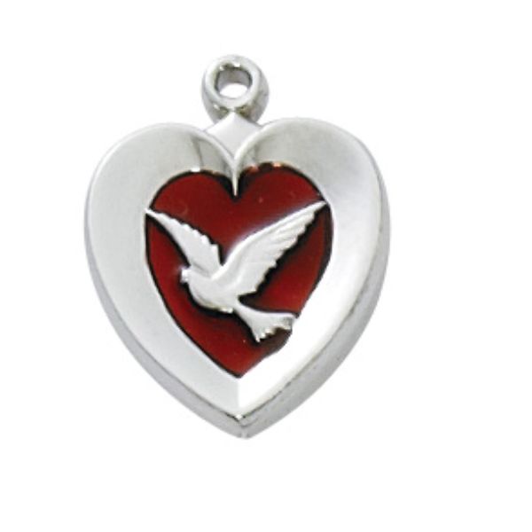 18 in. Rhodium Plated Red Holy Spirit Pendant Boxed