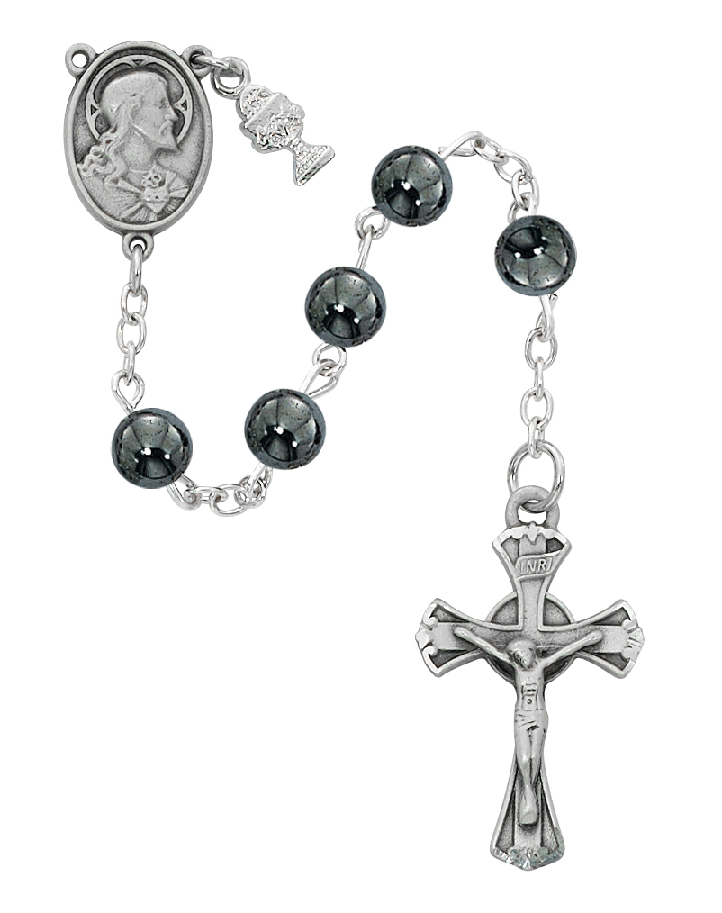 6 mm Hematite Communion Rosary Boxed