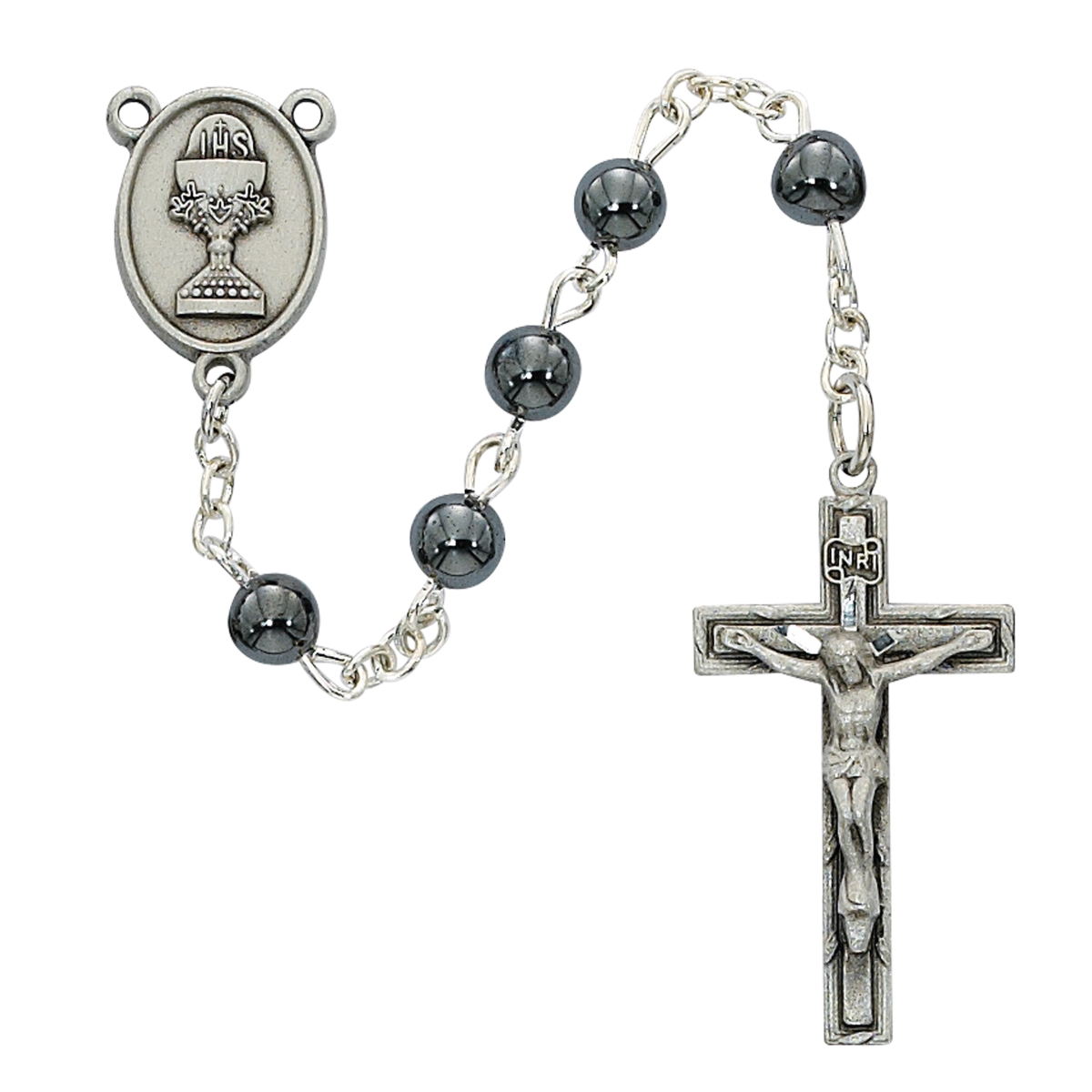 6 mm Hematite Communion Rosary Boxed