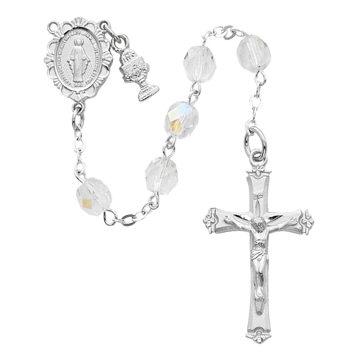6 mm Crystal Communion Rosary Boxed