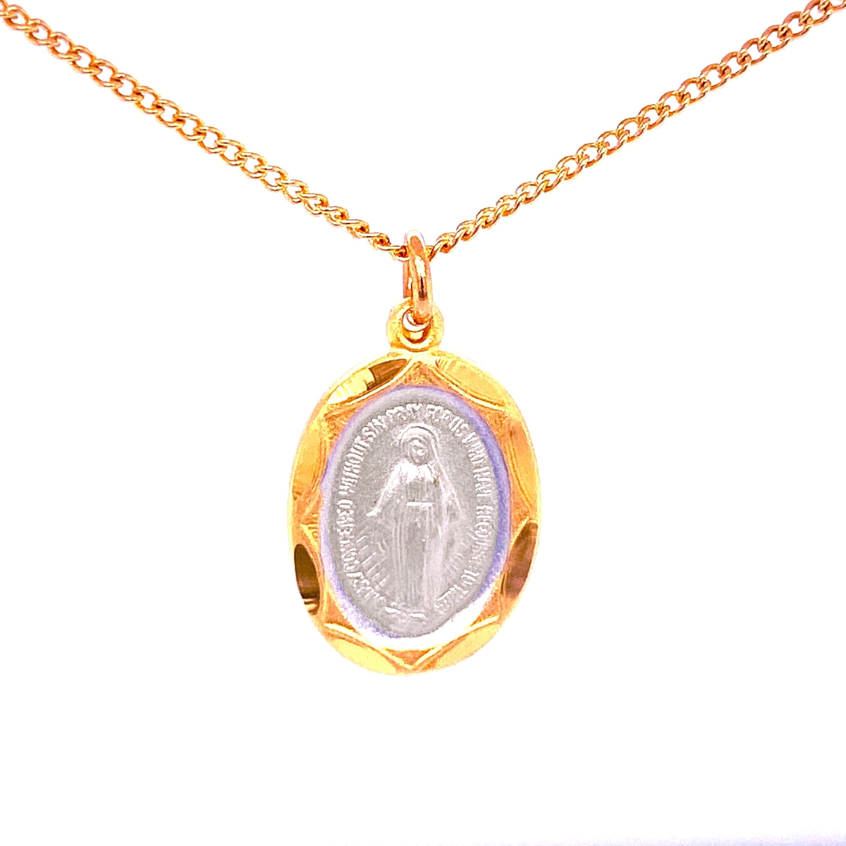 18 in. Chain Two-Tone Miraculous Medal Pendant Boxed
