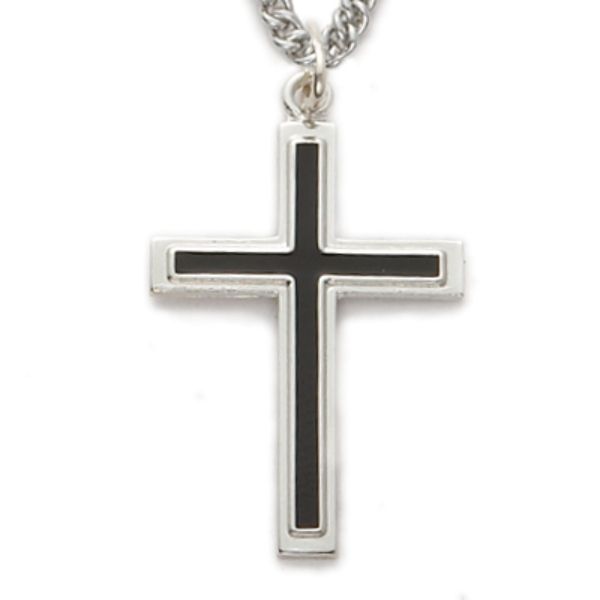 L9224 24 in. Chain Sterling Silver Black Epoxy Cross