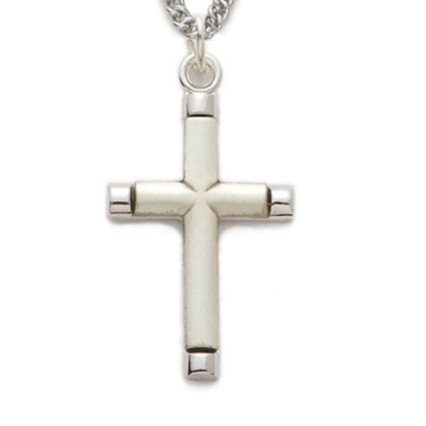 24 in. Sterling Silver Cross with Polished Tips Chain