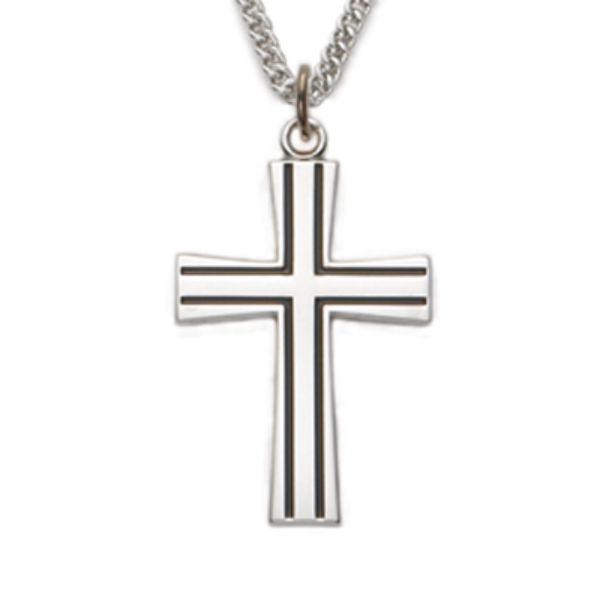 24 in. Sterling Silver Large Cross with Black Epoxy