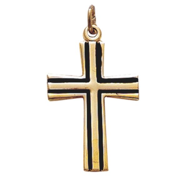 24 in. Gold Over Sterling Silver Cross with Black Chain Boxed
