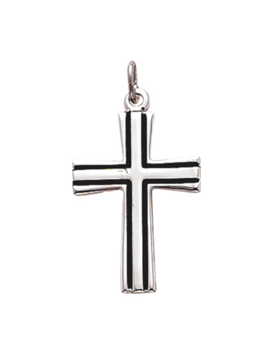 L9230 24 in. Sterling Silver Cross with Black Chain Boxed