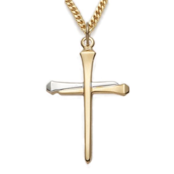 24 in. Chain Two-Tone Gold & Silver Nail Cross Boxed