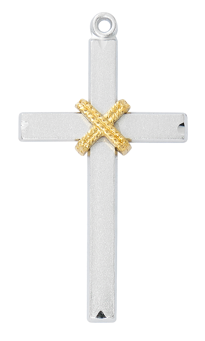 24 in. Sterling Silver Cross with Gold Rope Chain