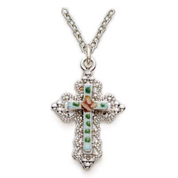L9238 18 in. Chain Sterling Silver Cloisonne Cross