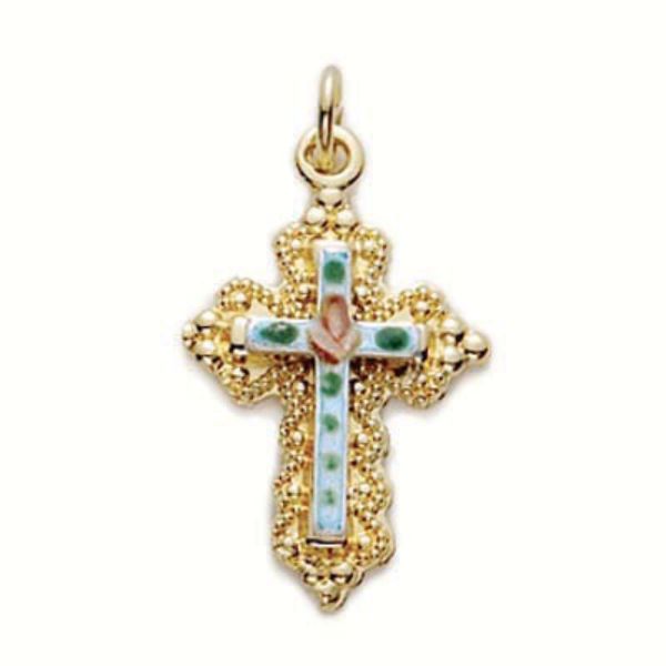 18 in. Chain Gold Over Sterling Silver Cloisonne Cross Boxed