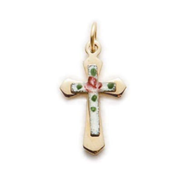 18 in. Chain Gold Over Sterling Silver Cloisonne Cross Boxed