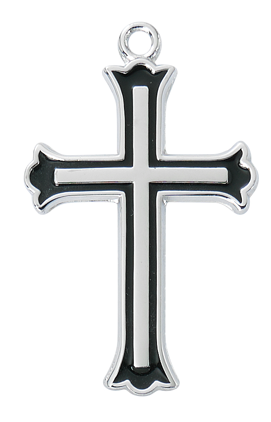 18 in. Chain Sterling Silver Cross with Black Boxed