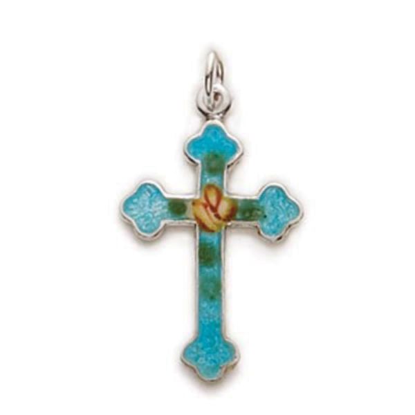 18 in. Chain Sterling Silver Cross with Blue Boxed