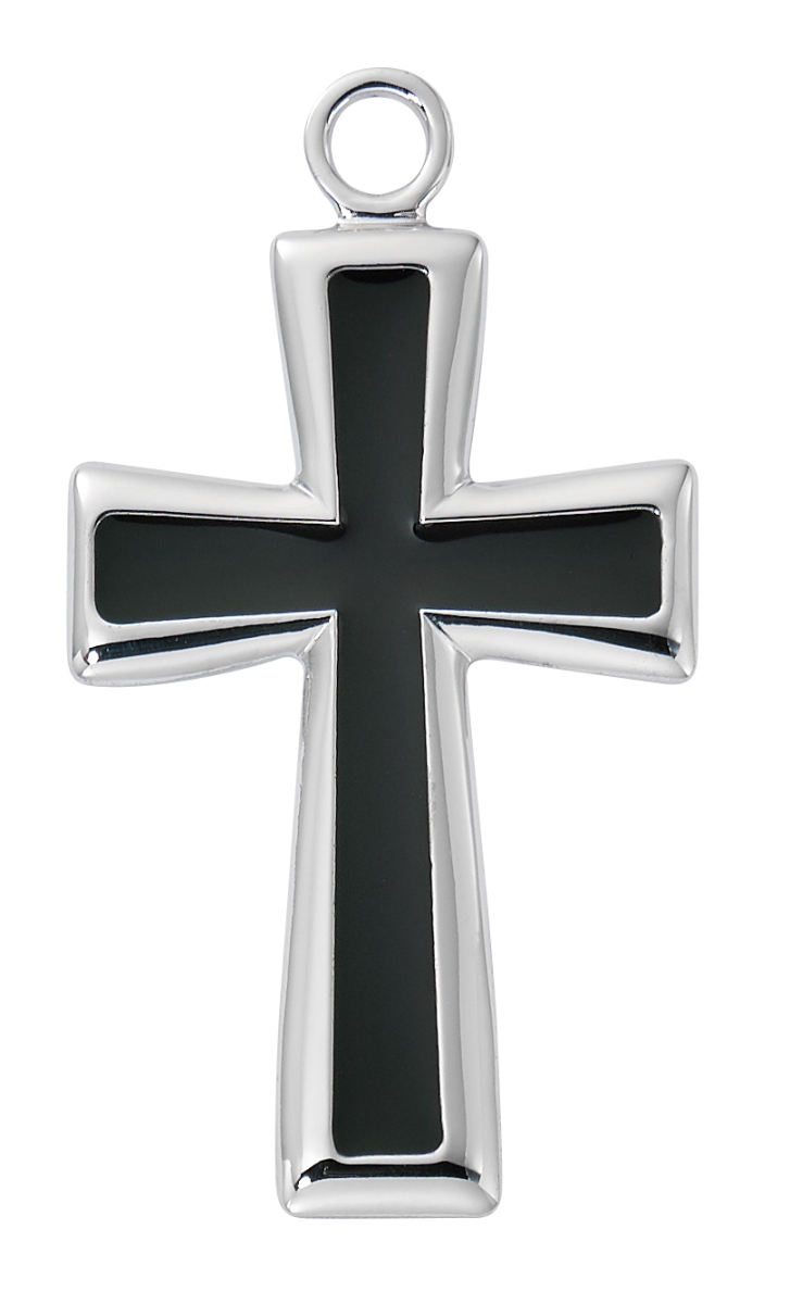 24 in. Chain Sterling Silver Cross with Black Boxed