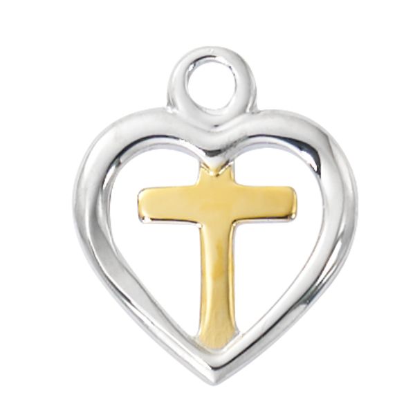 18 in. Chain Sterling Silver Heart with Gold Cross Boxed