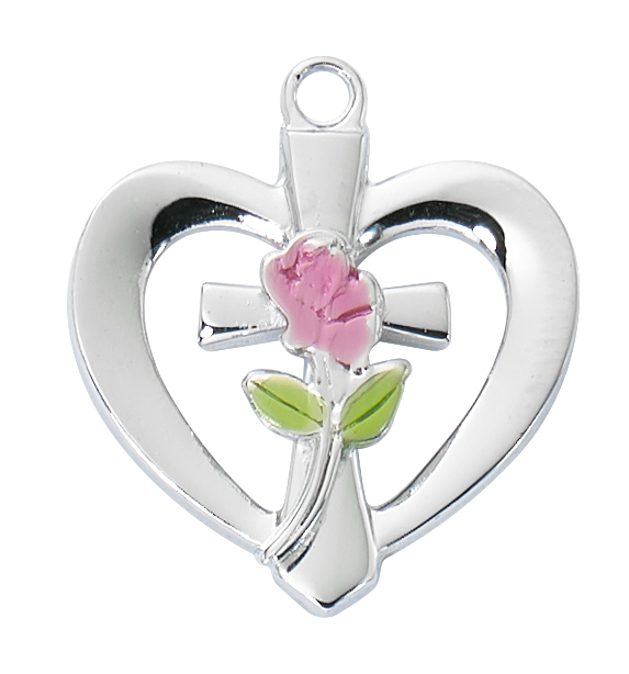 18 in. Chain Sterling Silver Heart Cross Pendant Boxed