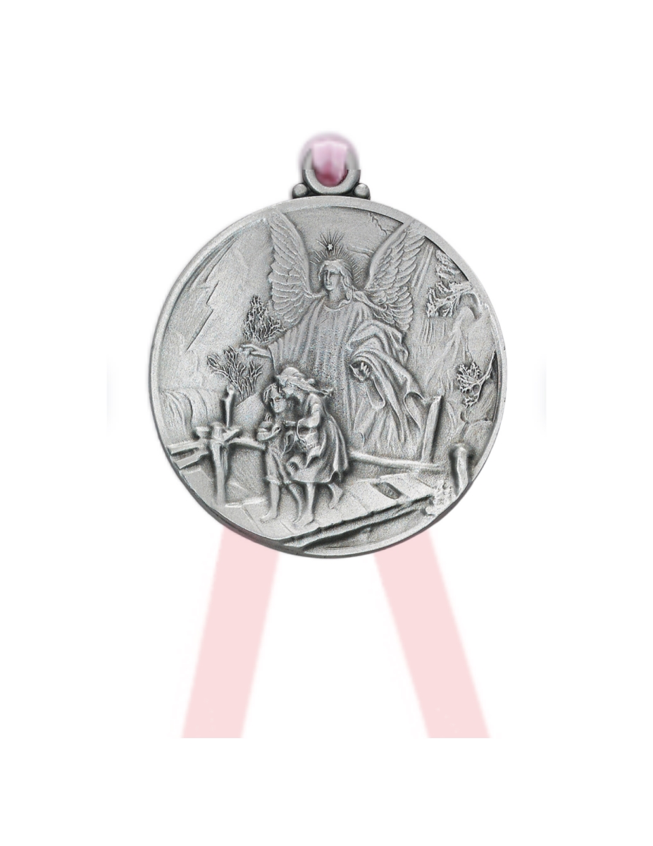 Picture of Mcvan PW12-GAP Pewter Guardian Angel Crib Medal with White Ribbon Engravable Back Carded