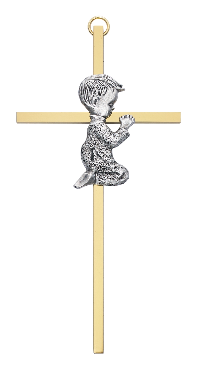 Picture of Mcvan 73-13600 6 in. Brass Cross with Pewter Praying Boy Boxed