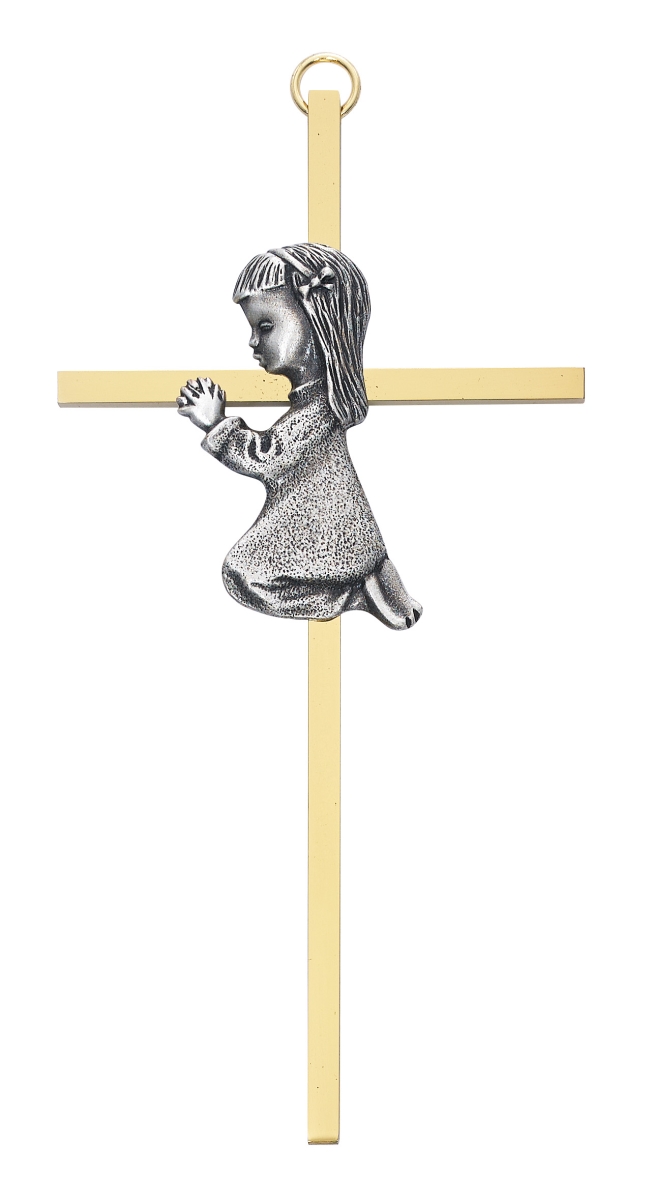 Picture of Mcvan 73-13601 6 in. Brass Cross with Pewter Praying Girl Boxed