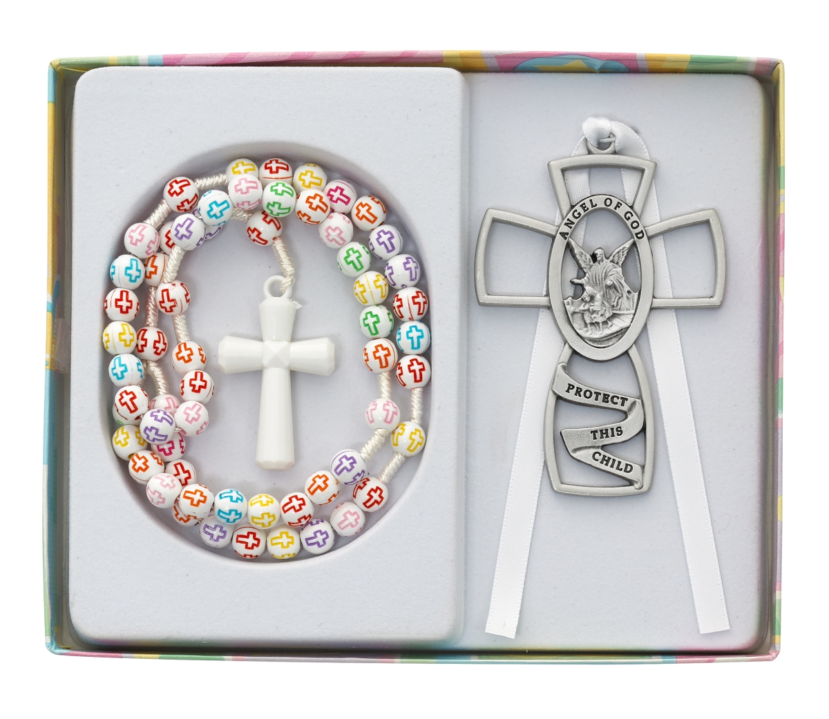 Picture of Mcvan BS65 Multi-Color Cross Rosary with Pewter Crib Medal Boxed