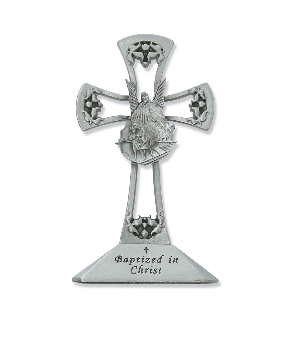 Picture of Mcvan 73-15 4 in. Standing Pewter Baptism Cross with Engravable Back Boxed
