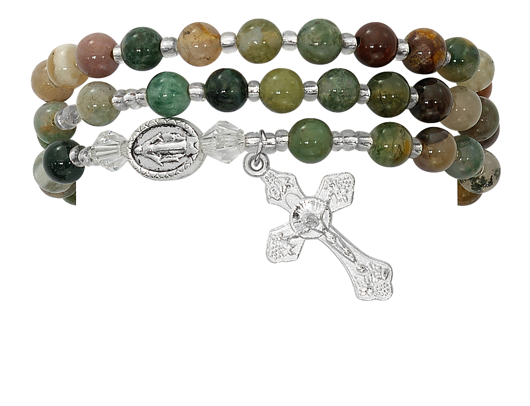 Picture of Mcvan BR631C 6 mm 3.5 in. Dia Adult Simulated India Agate Twistable Rosary Bracelet Carded