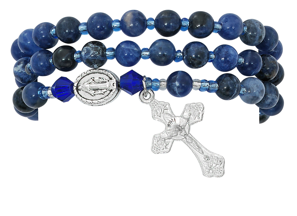 Picture of Mcvan BR632C 6 mm 3.5 in. Dia Adult Simulated Blue Lapis Twistable Rosary Bracelet Carded