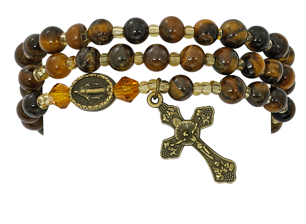 Picture of Mcvan BR635C 6 mm 3.5 in. Dia Adult Simulated Tiger Eye Twistable Rosary Bracelet Carded