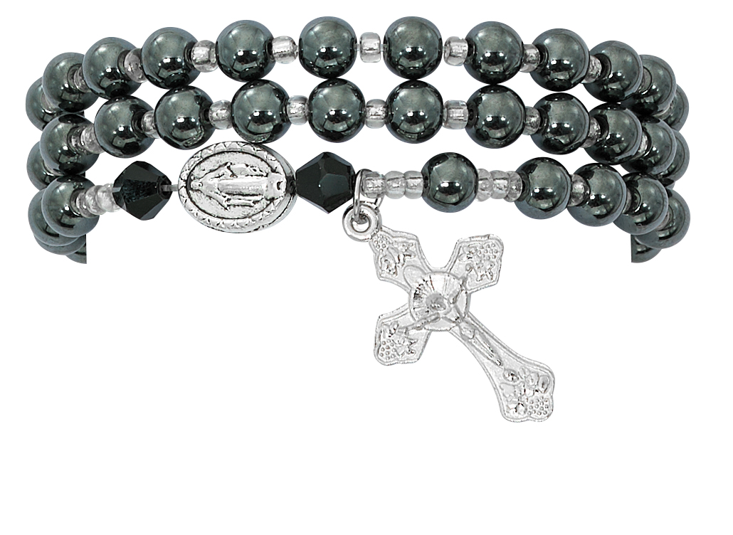 Picture of Mcvan BR643C 6 mm 3.5 in. Dia Adult Hematite Twistable Rosary Bracelet Carded