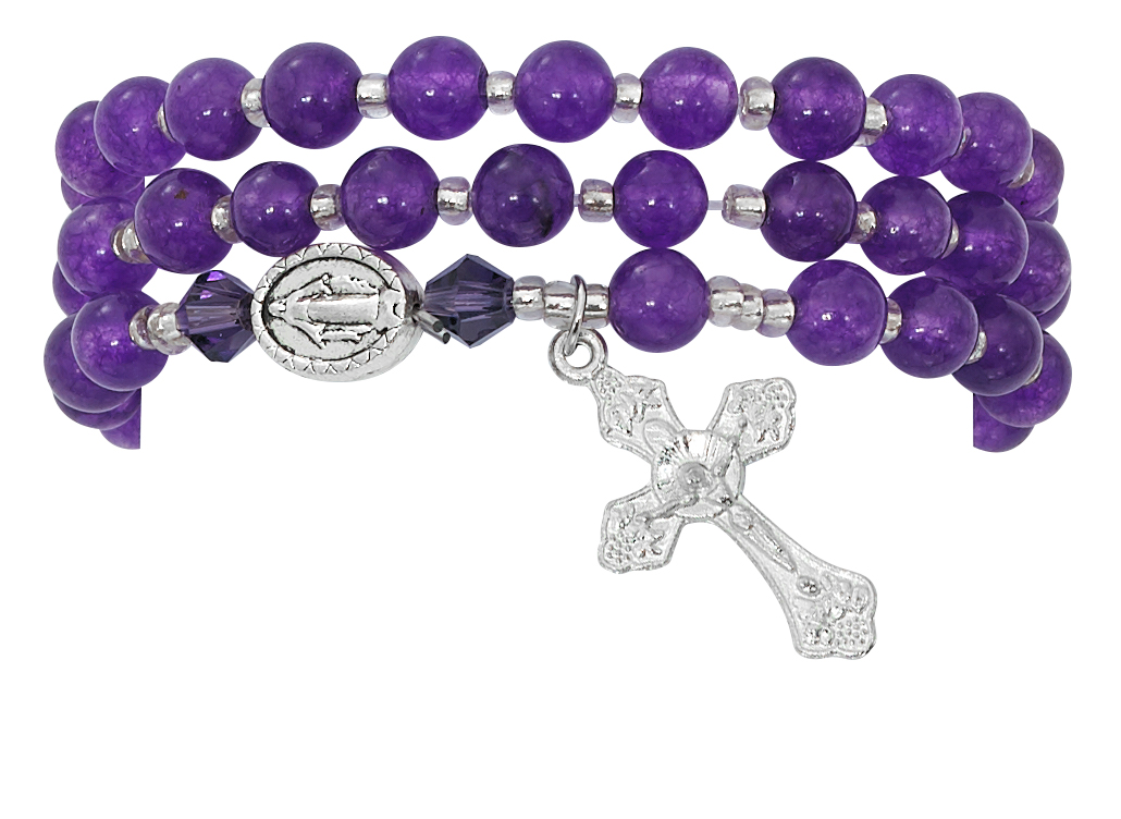 Picture of Mcvan BR646C 6 mm 3.5 in. Dia Adult Simulated Amethyst Twistable Rosary Bracelet Carded