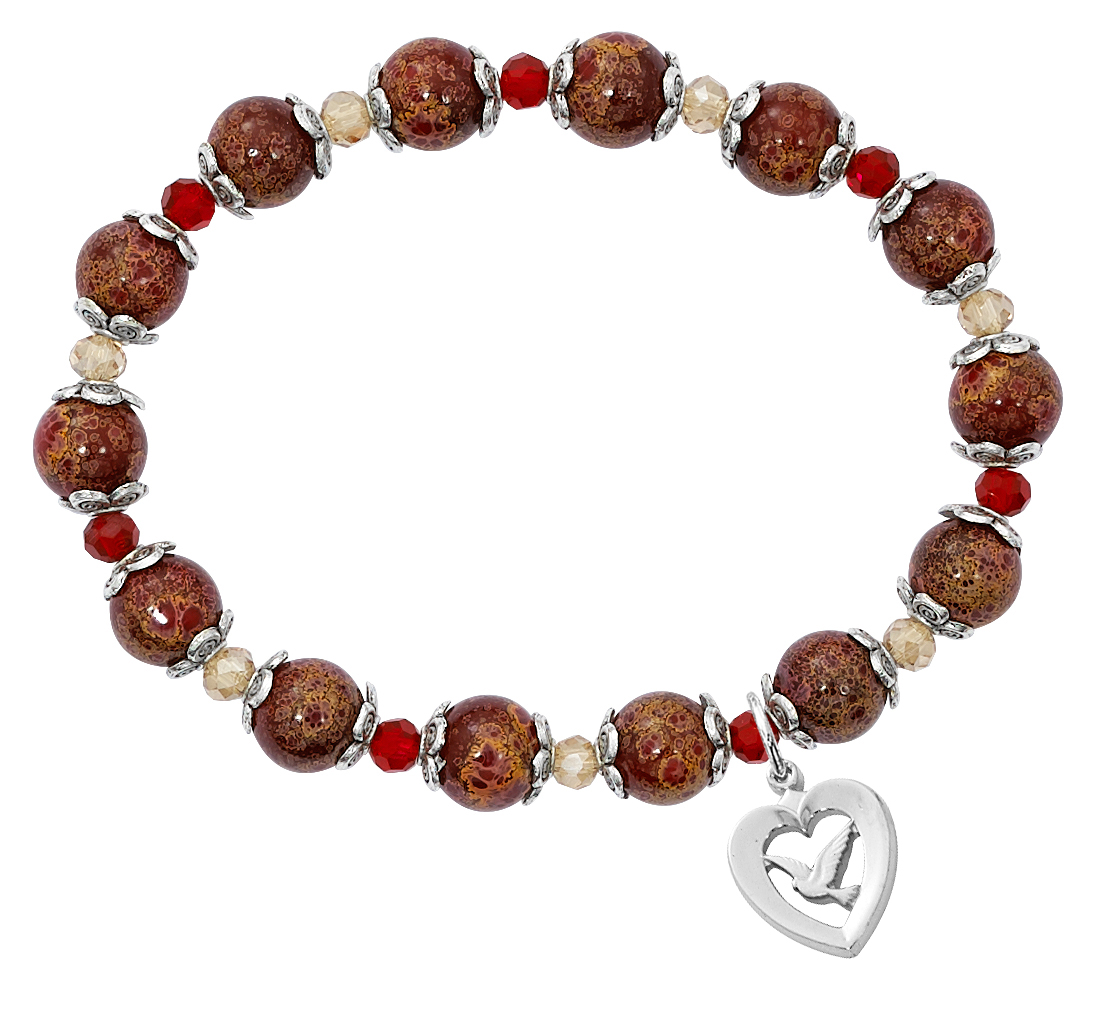 Picture of Mcvan BR343 7.5 in. 8 mm Red Stretch Bracelet with Holy Spirit Boxed