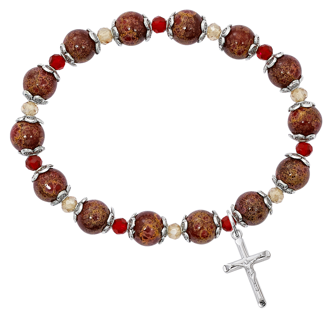 Picture of Mcvan BR344 7.5 in. 8 mm Red Stretch Bracelet with Crucifix Boxed