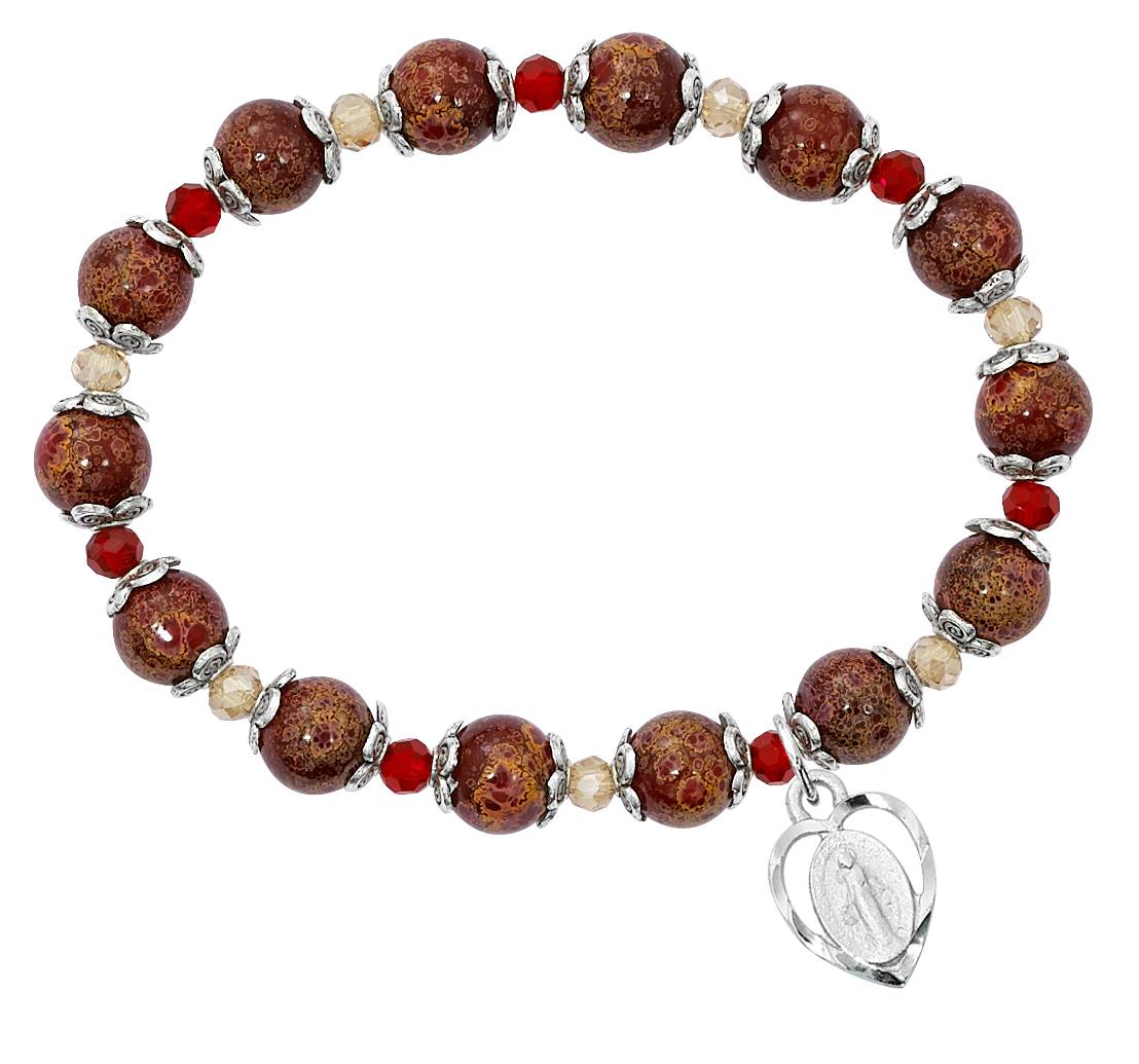Picture of Mcvan BR345 7.5 in. 8 mm Red Stretch Bracelet with Miraculous Boxed