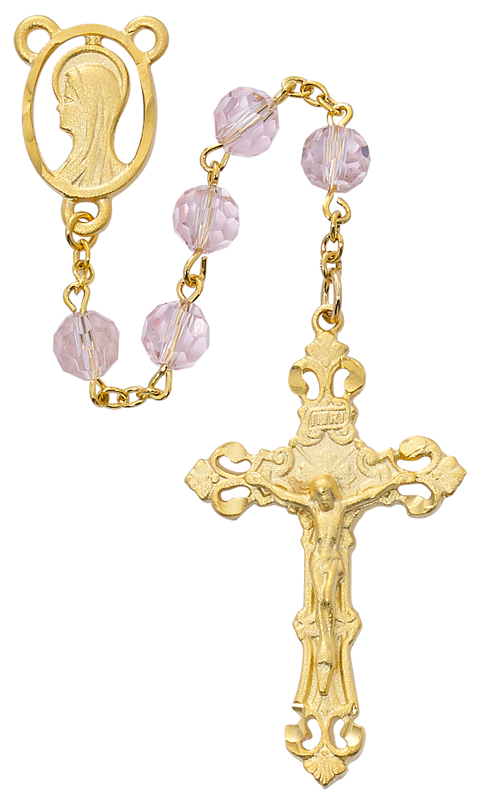 Picture of Mcvan R789HF 7 mm Rose Crystal Gold Rosary Boxed