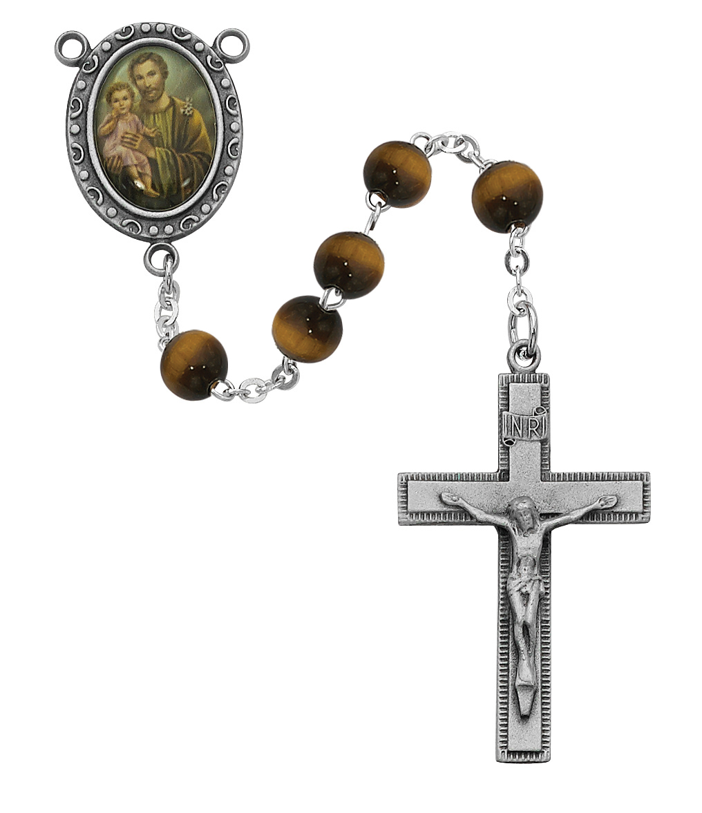 Picture of Mcvan R881F 6 mm Tiger Eye St. Joseph Rosary Boxed