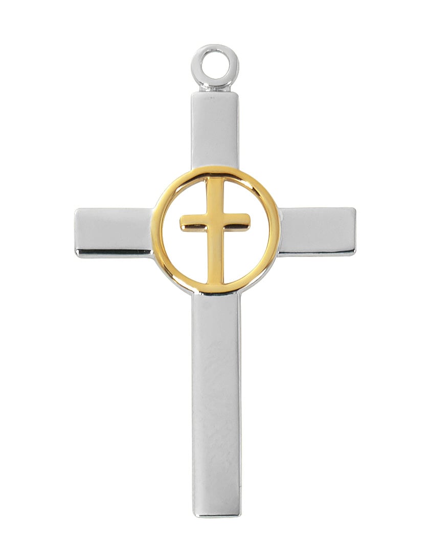 24 in. Cross Boxed Pendant, Silver & Gold