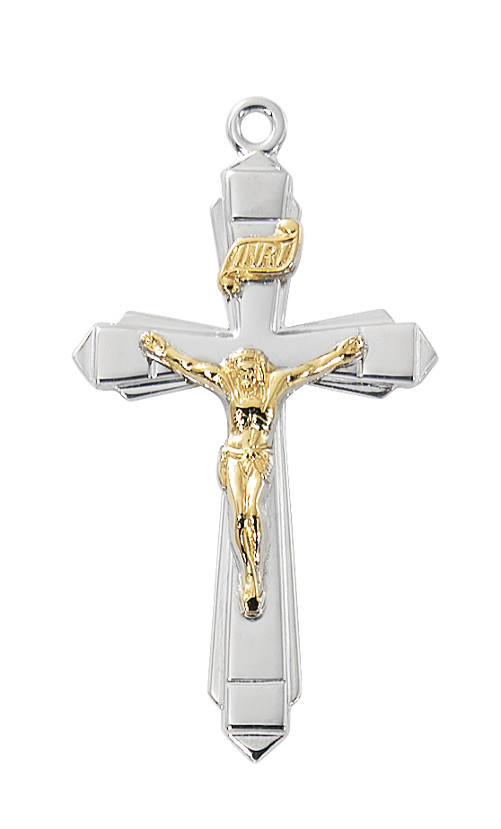 18 in. Two Tone Crucifix Boxed Pendant, Silver