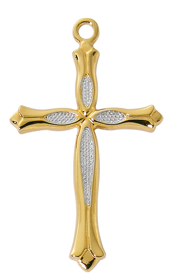 J9290 18 in. Sterling Two Tone Cross Boxed Pendant, Gold