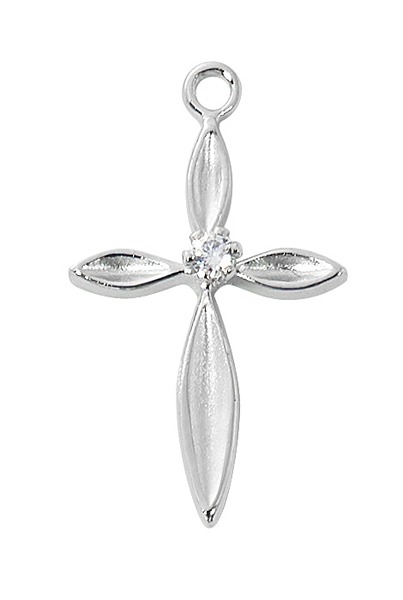 16 x 18 in. Cross with Stone Boxed Pendant, Silver