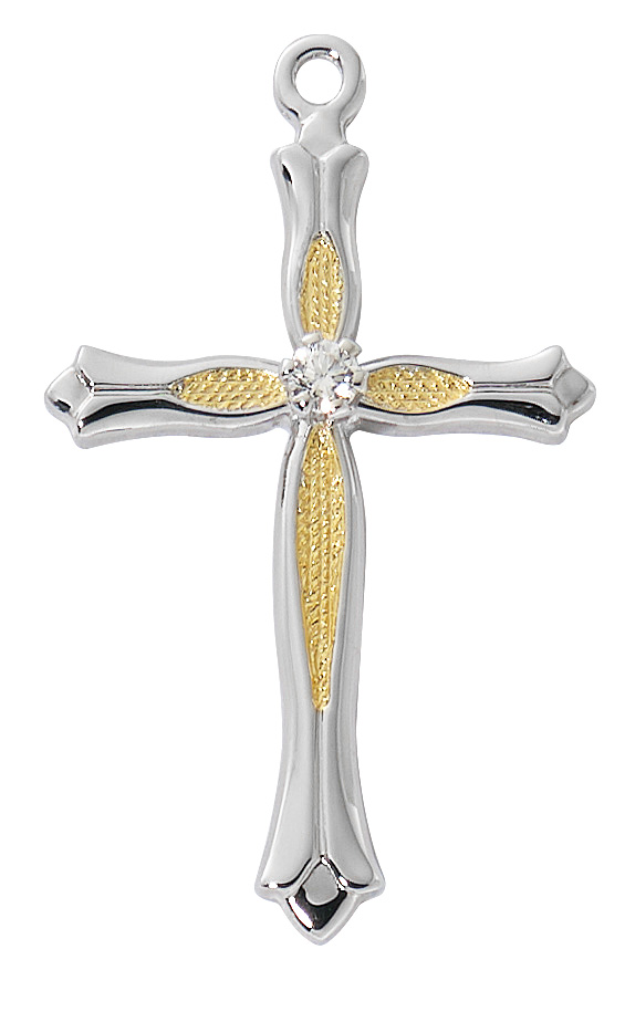 18 in. Cross with Stone Boxed Pendant, Silver