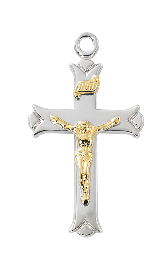 L9267 18 in. Two Tone Crucifix Boxed Pendant, Gold & Silver