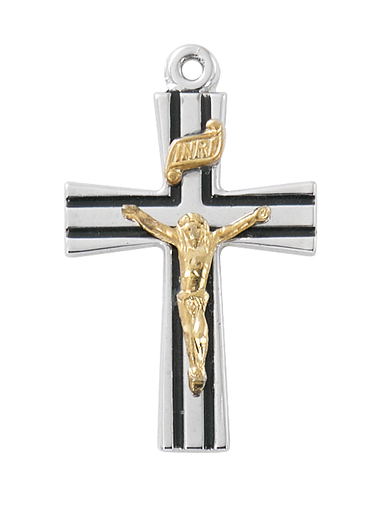 L9266 18 in. Two Tone Crucifix Boxed Pendant, Gold & Silver